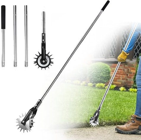 HOVCEH Wheel Rotary Edger, Manual Lawn Edger with 3 Sections Stainless Steel Handle(100/135/170cm), Rotary Grass Edger Tool with Wheel, Lawn Edger Tool for Garden, Sidewalk, Driveway, Yard