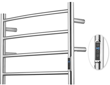 BLARALA Heated Towel Racks for Bathroom, Wall Mounted Electric Towel Warmer Racks with Timer & Temperature Control, Stainless Steel Towel Heater for Bathroom, Brushed (Round-Brushed Silver, 4 Bars)