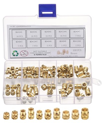 sourcing map 100pcs M4 M5 M6 Metric Threaded Inserts Brass Heat Set Insert Knurled Nuts Assortment Kit, 3D Printing Brass Nuts Female Threaded Inserts Nuts