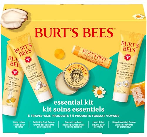 Burt's Bees Mothers Day Gifts Ideas - Essentials Everyday Set, 5 Travel Size Products - Deep Cleansing Cream, Hand Salve, Body Lotion, Foot Cream and Original Lip Balm
