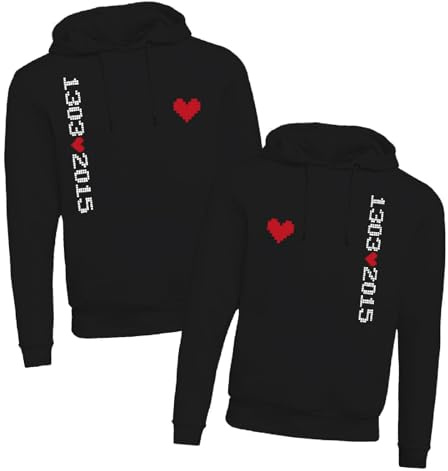 D&Vlab Felpe con Cappuccio o Girocollo Maglie di Coppia per Fidanzato Fidanzata ''Data Pixel'' con Data Personalizzata Natale San Valentino Regalo per Lui e per Lei, Bianche Nere, Rosse, Grigie