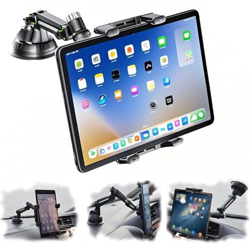 360° Rotating Car Tablet Holder - Adjustable Dashboard Car Phone Tablet Mount, Camper Van Car Travel Tablet Stand Gadgets Accessories, Compatible with iPhone iPad Galaxy Tab Switch DVD Player, Black