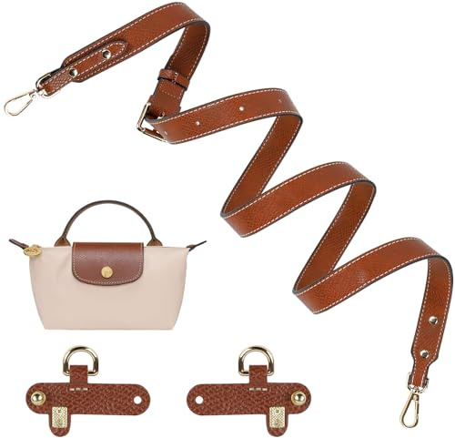 Axelrem kompatibel med väska damer och Mini Bag Straps, justerbar läderrem för väskor med 2 stycken axeladaptrar (bredd på axelremmen 2,5 cm, brun)