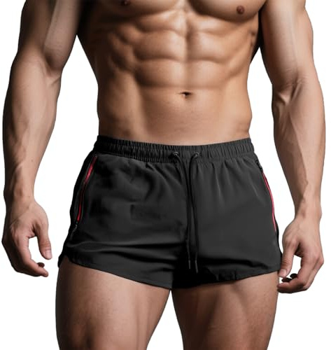 Muscle Cmdr herr korta byxor sommarshorts, sportig träning, simning, gym, med innerbyxor, svart, L