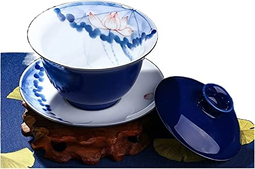 Juego de té, tazas, cuencos, juego de té, cuenco cubierto, taza de cerámica china, tazas con tapa, platillo tradicional de celadón, accesorios para té de ceremonia, individual (color: F-10x8cm-160ml)