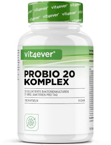 vit4ever Probio 20 Komplex – Bakterienkulturen & Inulin – 180 Kapseln | 20 abgestimmte Bakterienstämme - 21 Mrd. KBE - Magensaftresistente Kapseln - Vegan - Laborgeprüft