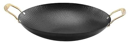 Wok de Acero Inoxidable con Doble Mango, sartenes antiadherentes para saltear, sartén Wok Coreana con Fondo Redondo, sartén para Parrilla de Gas, Parrilla de ca(Black 9 inchs)