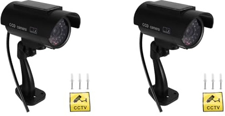Agwuoetr 2X Caméra Solaire de Simulation de Surveillance Extérieure, Fausse Caméra Factice avec Lumière LED Noire