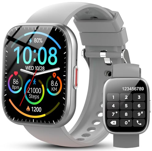 Ddidbi Smartwatch Damen Herren, Fitnessuhr Damen mit Telefonfunktion 1.85 Zoll Touchscreen, IP68 Wasserdicht Smart Watch mit schrittzähler Schlafmonitor, Uhren Herren für Android iOS, Grau