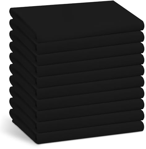 10 Pack Twin Size Flat Sheets Bulk Only Top Bedding Soft Polyester Massage Sheets Bedroom for Hotel, Hospital, Wrinkle Free, Stain Resistant, 66 x 96 Inch (Black)