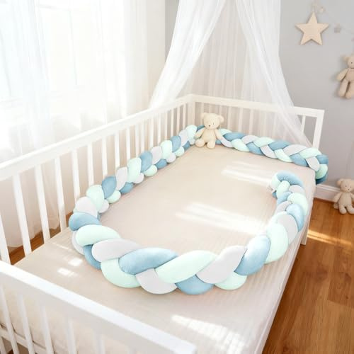 HJZPWB Protección Cama Trenza Cojín Protección contra Caídas Parachoques Anticolisión Chichonera Cuna Adecuado Cojín Alfombra Anticolisión para Bebés Tamaños,A13,350cm