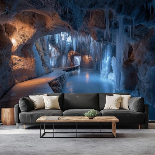 Fotomurales Fotografía Cueva Glaciar Hielo Cascada 350 x 256 cm Papel Pintado Tejido No Tejido, Blanco Fotomural Papel Tapiz Decorativos - Dormitorio Salón TV Pared Murales Póster