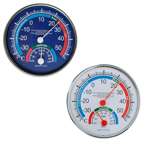 TONGIHS 2 Pieces Room Thermometer, for Home, Room, Offices, Blue&White | ABS plastic,Dia.13cm,Monitors temperature&humidity,Colour-coded scale, Easy to install,Shatter-resistant,for Offices,Studies
