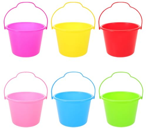 ifundom Secchielli da Spiaggia Multiuso per Ragazzo Ragazza, Set da 6 Secchielli Compatti in Plastica Manico per Giochi Estivi All'aperto e Attività sulla Sabbia