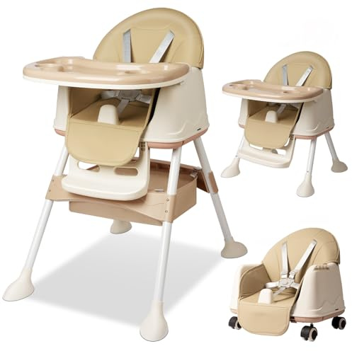WoRaum 4 in 1 Hochstuhl Baby, Kinderhochstuhl, Kombihochstuhl, Verstellbarer Umwandelbarer Babyhochstuhl mit Sicherheitsgurte,Tablett,Einfach zu Reinigen, Babystuhl Sitz ab 6 Monat bis 6 Jahre(Beige)
