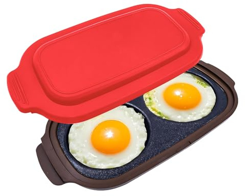 Mikrowellen Eierkocher mit 2 Kochzonen, hitzebeständiges Silikonmetall für Omeletts, Burger, einfache Spülmaschinenreinigung, Mikrowellen Eierkocher