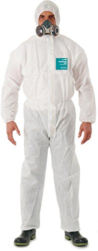 Ansell AlphaTec 1800 Model 111, Hooded Coverall, Chemical Resistant Body Suit for Industrial, Biohazard and DIY Applications, PPE Men Women, Reusable White, Size 3XL (1 Unit)