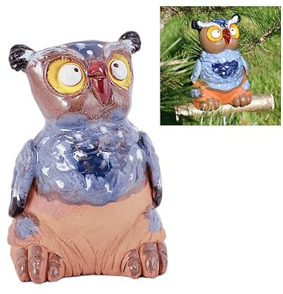 Midene Gartenstecker Keramik Handgefertigt - Gartendeko für Draußen Wetterfest - Garten Deko Keramik - Gartenfiguren & Gartenstatuen - Eule
