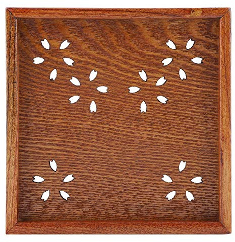 Zerodis Plateau à Thé en Bois avec Motif de Fleurs Creux Plateau de Service Repas Plats à Hors-D'Oeuvre (18 * 18cm)