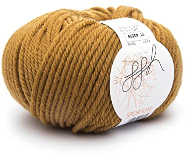 ggh Sportlife | Wolle zum Stricken oder Häkeln | 50 g Knäuel | 100% Schurwolle superwash | Farbe 037 - Curry