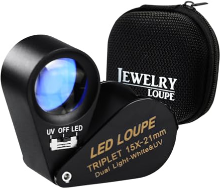 Jewelers Loupe 15x 21mm Jewelers Magnifying Glass Loupe Magnifier Coin Magnifying with Light Jewelers Loop for Gems, Jewelry, Coins and Trichomes