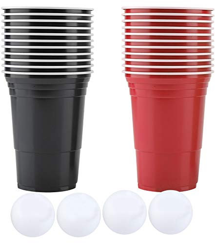 Fdit Solid Materials Beer Set Beer Drinking Game Set Beer Cups-22 Cups 4 - Balls(red Cups 11+Black cups11+4balls)