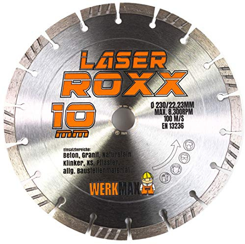 WERKMAX Laser ROXX Diamanttrennscheibe 230 mm x 22,23 mm – Diamantscheibe für Beton, Granit, Naturstein & Klinker – Trennscheibe für Winkelschleifer – Profi Diamantscheibe mit Wechselsegmenten