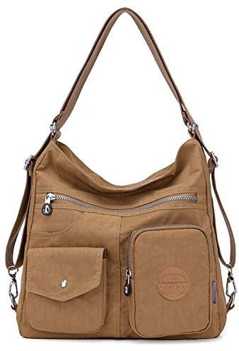 NOTAG Damen Nylon Schultertasche, Große Kapazität Reise Multipocket shopper Umhängetasche (Beige)