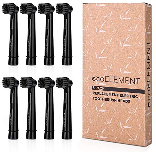 Recyclable Toothbrush Head Compatible with Oral B Braun - ecoELEMENT Replacement Brush Heads for Oral B Electric Toothbrushes Deep and Precise Cleaning Recyclable Charcoal Toothbrush Heads 8 Pack