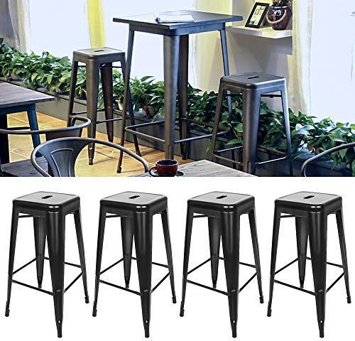 Barhocker, industriell, 4 Stück, Hocker 76 cm, Metall und Holz, 150 kg, keine Installation notwendig, Stehhocker
