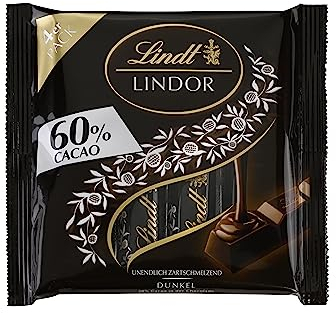 Lindt LINDOR Zartbitter-Schokoladen-Sticks | 4 x 25 g Schokoladenriegel | Mit zartschmelzender Schokoladenfüllung mit 60% Kakao | Pralinen-Geschenk | Geschenk