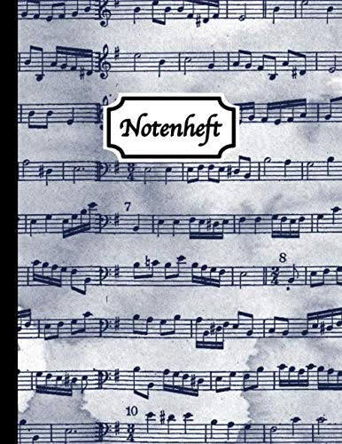 Notenheft: Blanko Notenheft - Notenpapier Block A4 - 100 Seiten - 12 Notensysteme pro Seite - Blau - Größe: Ca. A4