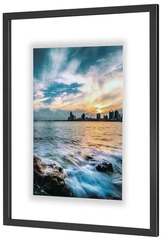 ONE WALL 18x24 Inch Floating Frame, Black Wood Double Glass Float Picture Frame Display 11x14/11x17/12x18/13x19/16x20 Photos Plant or Petal Specimens for Wall Hanging - Mounting Kit Included