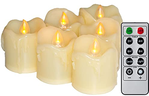 6 velas de té votivas con control remoto que funcionan con pilas/velas eléctricas al aire libre para Navidad, decoraciones de Navidad (baterías incluidas)