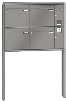RENZ / RS2000 / 4er Freistehende Briefkastenanlage Standbriefkasten mit Sprechfeld/RAL-Farbe 9007 Volumen 1/zum Einbetonieren/Dein-Briefkasten.de