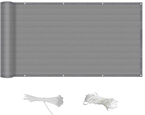 ERPENG Balkonverkleidung 1x8.5m UV-Schutz 100% Polyester Balkonsichtschutz mit Kabelbindern,HDPE-Kunststoff für Camping Terrasse Balkon Garten Outdoor, Grau