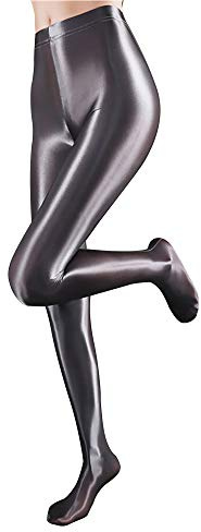 Hedmy Woman Shiny Oil Glossy Footed Pantyhose Tights Leggings Shimmery Hold Up Stockings Trousers Dark Gray XL