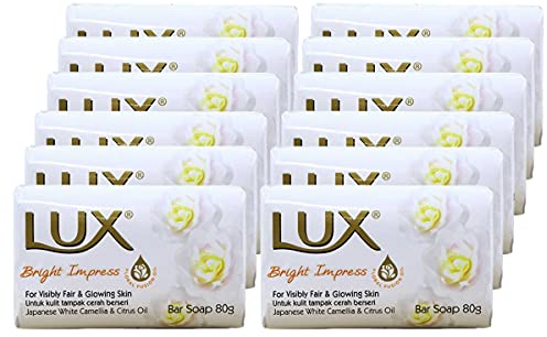 Lux Bright Impress Soap Bar 80g (Pack of 12) with Japanese White Camellia and Citrus Oil