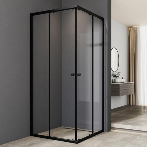 Duschkabine 75x90cm Eckeinstieg Duschkabine Schwarz mit Schiebetüren Duschkabine Schiebetür 6mm ESG Glas Duschabtrennung Dusche Duschwand Höhe 185cm ohne Duschtasse