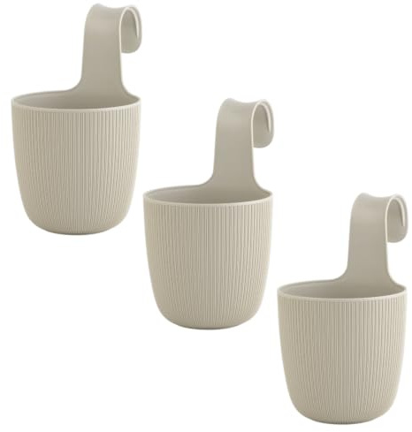 Engelland - 3 x Blumentopf, Balkontopf zum Aufhängen, Sand, Hängetopf für runde & eckige Balkongeländer, Pflanzkübel, Wasserspeicher, Drainageeinsatz, UV- & Frostbeständig, Ø 15 cm