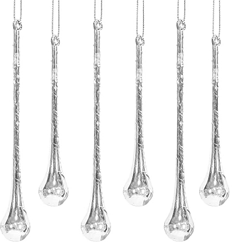 Red Co. 6 and 8 Decorative Silver Glass Icicle Drop Hanging Christmas Tree Ornaments, Holiday Season Décor – Set of 6