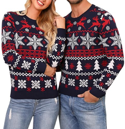 Irdcomps Jersey Navideño Hombre y Mujer Suéter de Navideño Familia Invierno Rojo de Suéter Navidad Manga Larga Unisex Regalo de Año