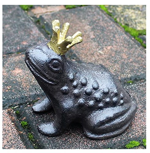 OWIEN Froschkönig mit Krone Dekofigur, 4,3 H Gusseisen-Kröten-Märchen-Skulptur für Gärten, Terrassen und Rasenflächen (Color : Black, Size : 4.5 x 3.3 x 4.3)
