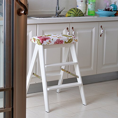 Klapptritt Leiter Hocker Treppe Multifunktions Hochstuhl Tragbare Haushaltsprodukte Küche 3 Stufen Gummi Holz 3 Farben Hoch 59CM (Farbe : Weiß)