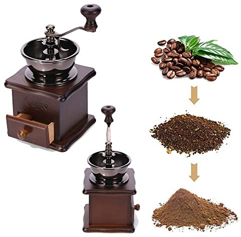 zalati Molinillo de café manual de cerámica, base de madera y mango para granos de café a polvo