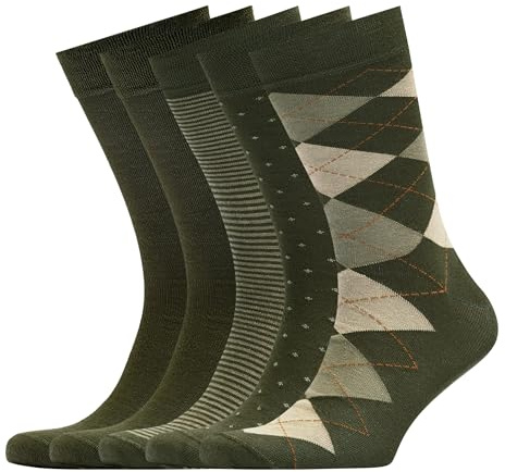 VRD Men’s Dress Socks Bamboo Rayon 5-Pack Crew Socks Assorted Pattern Fits Shoe Size 8-13 Gift Box