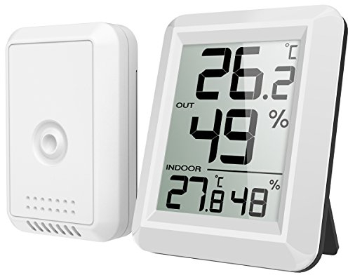 OQIMAX Thermometer Innen Außen, Funkthermometer mit Aussensensor, Aussenthermometer mit Hohen Genauigkeit, Raumthermometer mit Großem LCD Anzeige, ℃/℉ Schalter, für Haus, Büro, Wohnzimmer