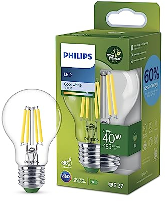 Philips LED Classic ultraeffiziente E27 Lampe, mit Energieeffizienzklasse A, ersetzt 40W, klar, neutralweiß