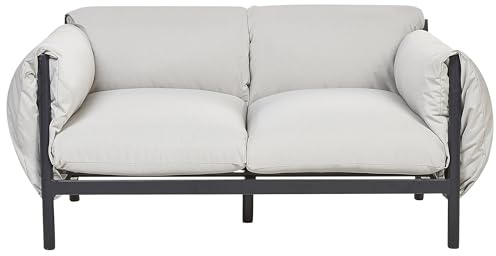 Beliani Gartensofa 2-Sitzer mit niedriger Lehne Aluminium schwarz Polster grau Esperia