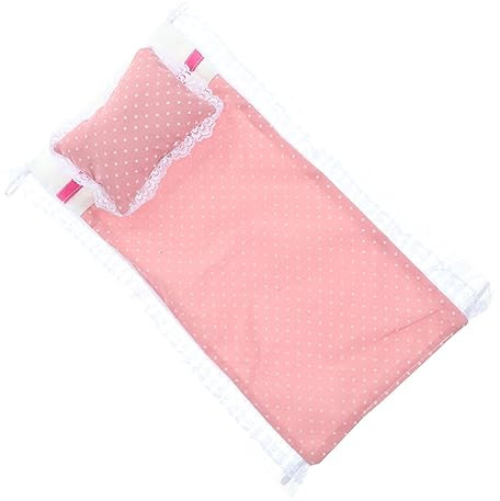 Amosfun Mini BettwäSche Set FüR Puppen Rosa Baumwolle 32X21Cm PuppenbettwäSche FüR Puppenhaus Inklusive Bettlaken Und Kissen Ideal FüR Puppenhaus Schlafzimmer Dekoration